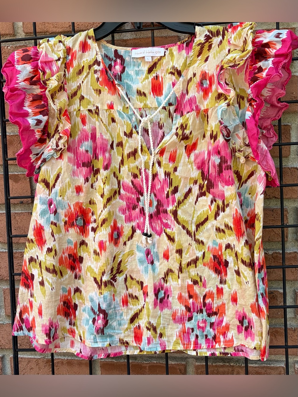 Colorful Floral Ruffle Sleeve Peasant Top - Multicolor